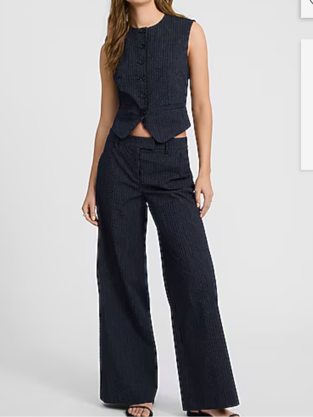 Express Editor navy bluePinstripe Seersucker Tailored Shorts & matching Vest M